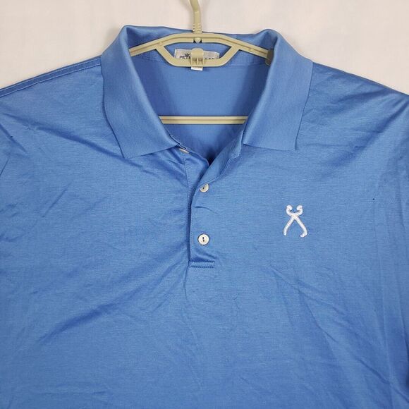 Peter Millar Crown Polo Shirt XL Solid Blue Short Sleeves Cotton Golf Shirt - Picture 3 of 10